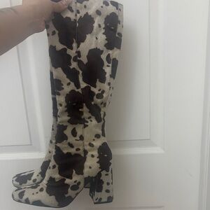 Cow Print Knee-High Boots